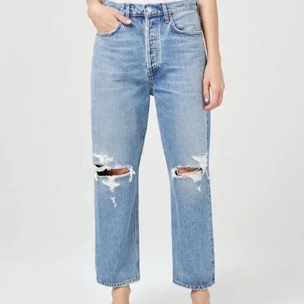 AGOLDE Light Blue Straight Leg Ripped Jeans